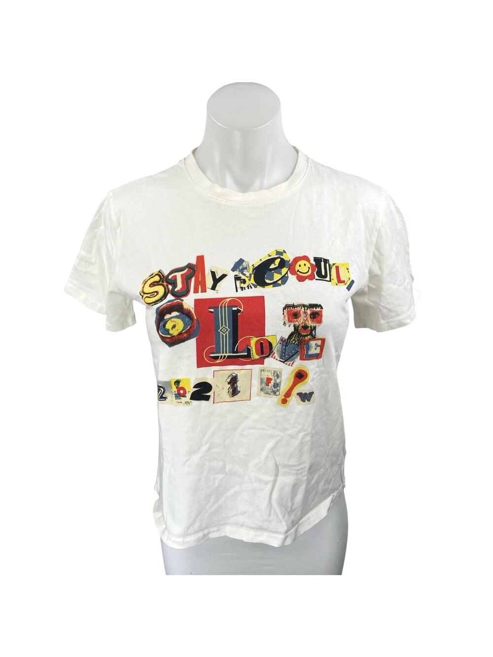Bingo Women's White Multicolor Crewneck Short Sleeve Graphic Tee T shirt Top S